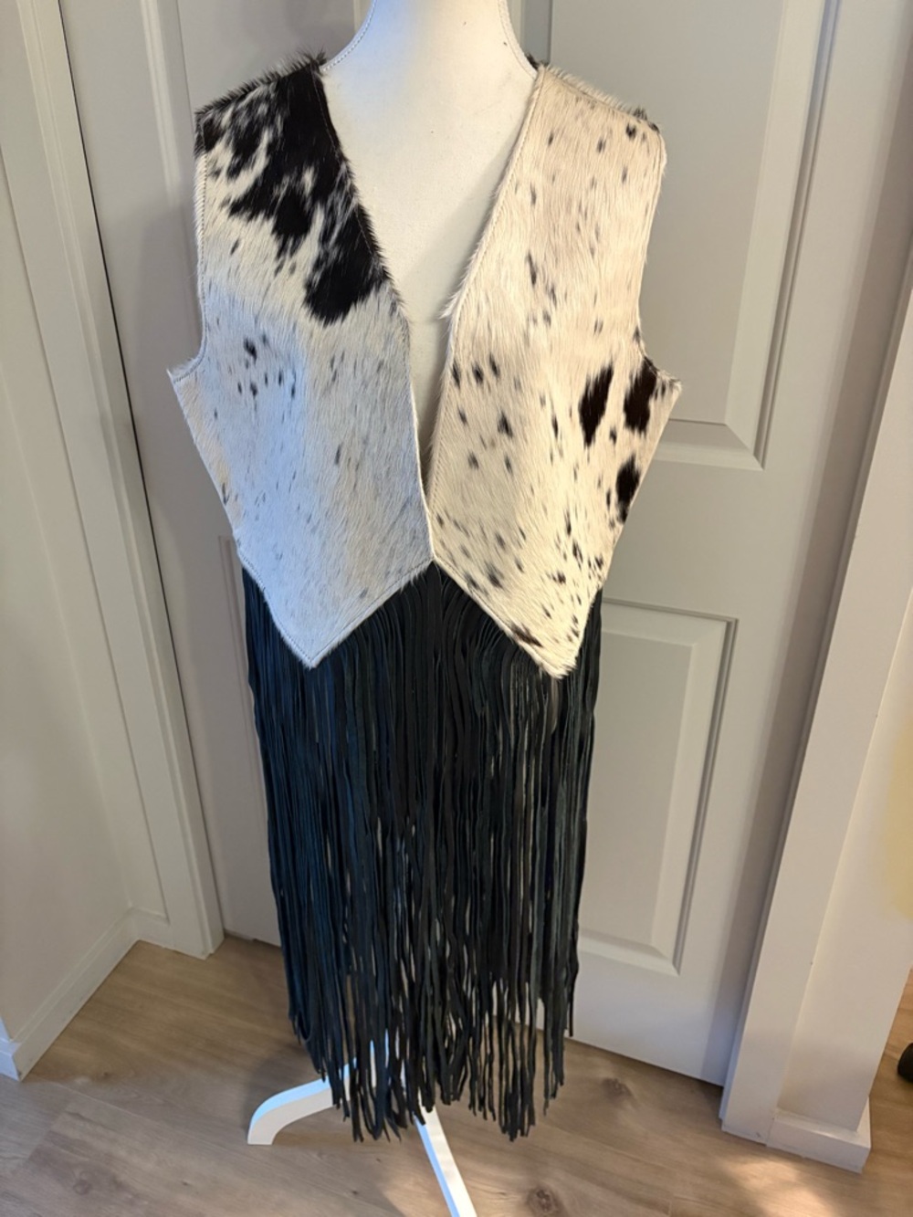 Cowhide Fringe Vest - Black and White